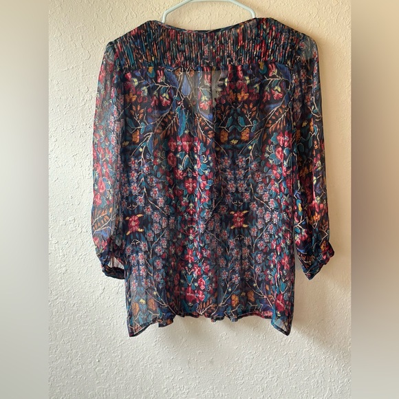 Joie Blue Blouse XS  Long Sleeve Paisley Pullover Ruffled - Picture 3 of 3
